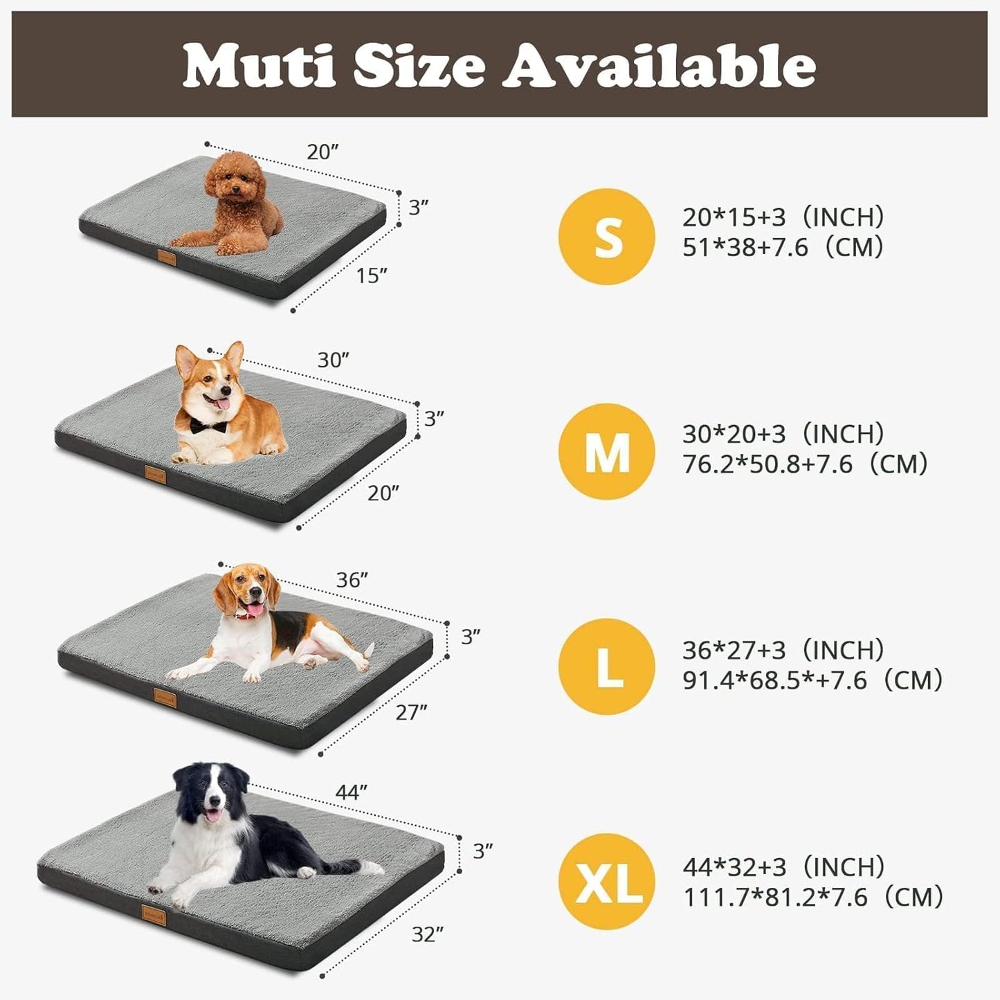 Dog Bed Large, Orthopedic Dog Bed Support Egg Crate Foam Dog Beds, Soft & Cozy Pet Bed Mat with Removable Washable Cover (Large, Dark Grey, up to 75 Lbs)