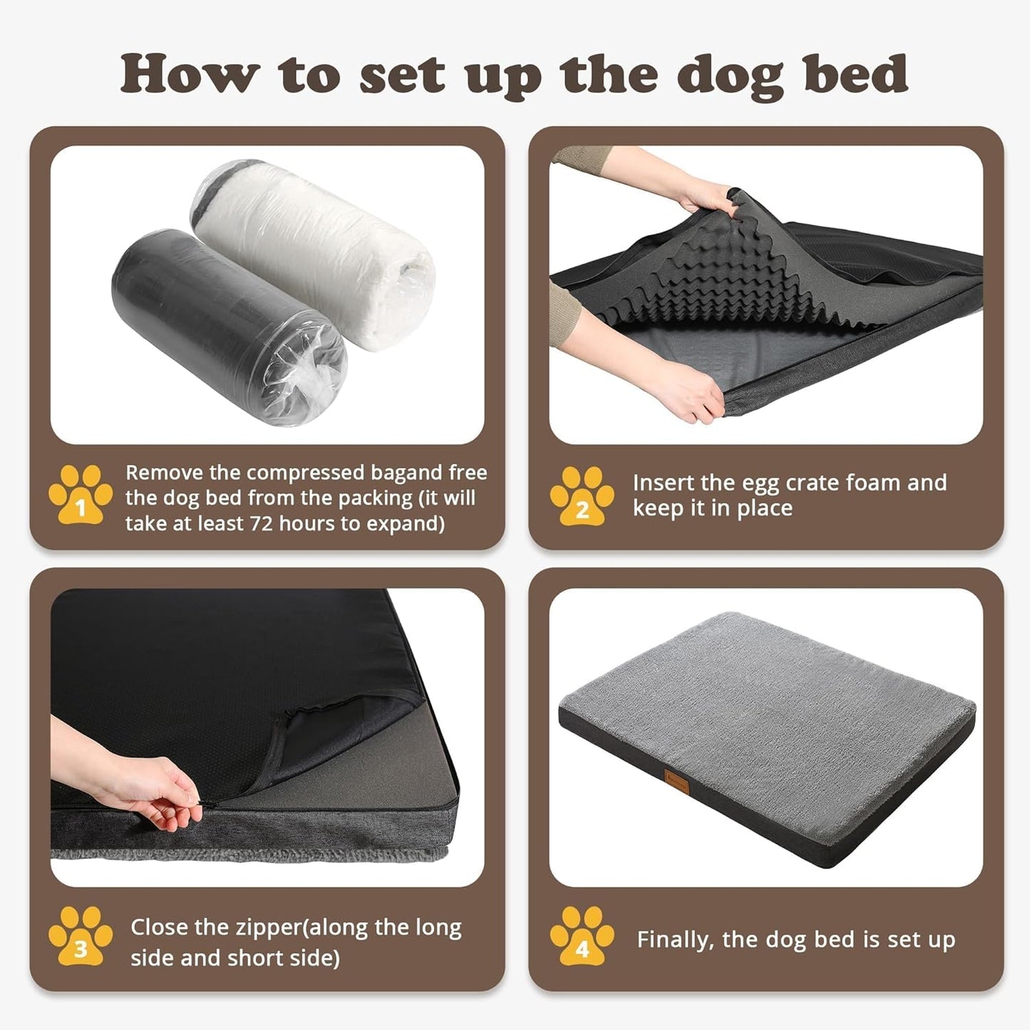 Dog Bed Large, Orthopedic Dog Bed Support Egg Crate Foam Dog Beds, Soft & Cozy Pet Bed Mat with Removable Washable Cover (Large, Dark Grey, up to 75 Lbs)