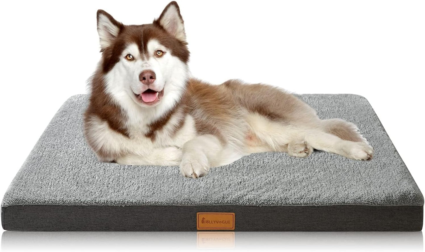 Dog Bed Large, Orthopedic Dog Bed Support Egg Crate Foam Dog Beds, Soft & Cozy Pet Bed Mat with Removable Washable Cover (Large, Dark Grey, up to 75 Lbs)