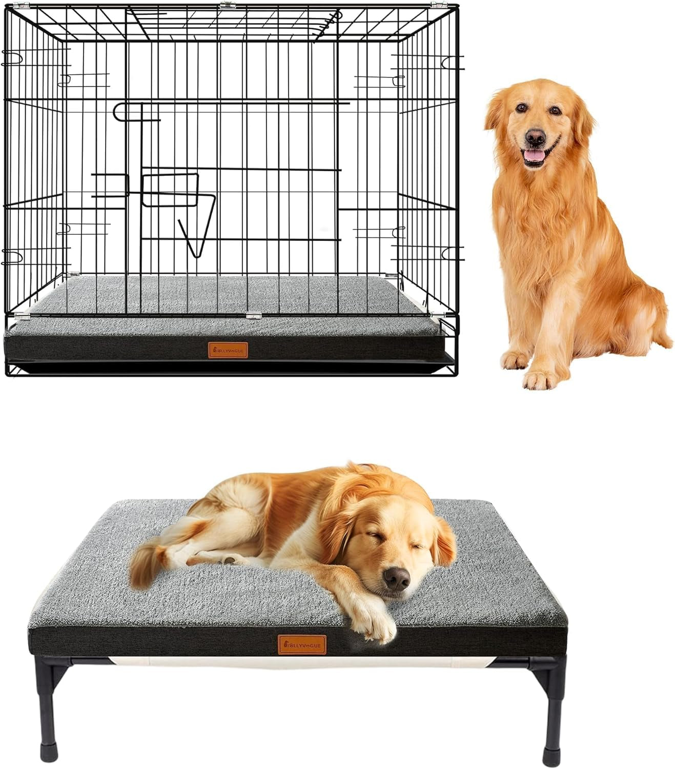 Dog Bed Large, Orthopedic Dog Bed Support Egg Crate Foam Dog Beds, Soft & Cozy Pet Bed Mat with Removable Washable Cover (Large, Dark Grey, up to 75 Lbs)