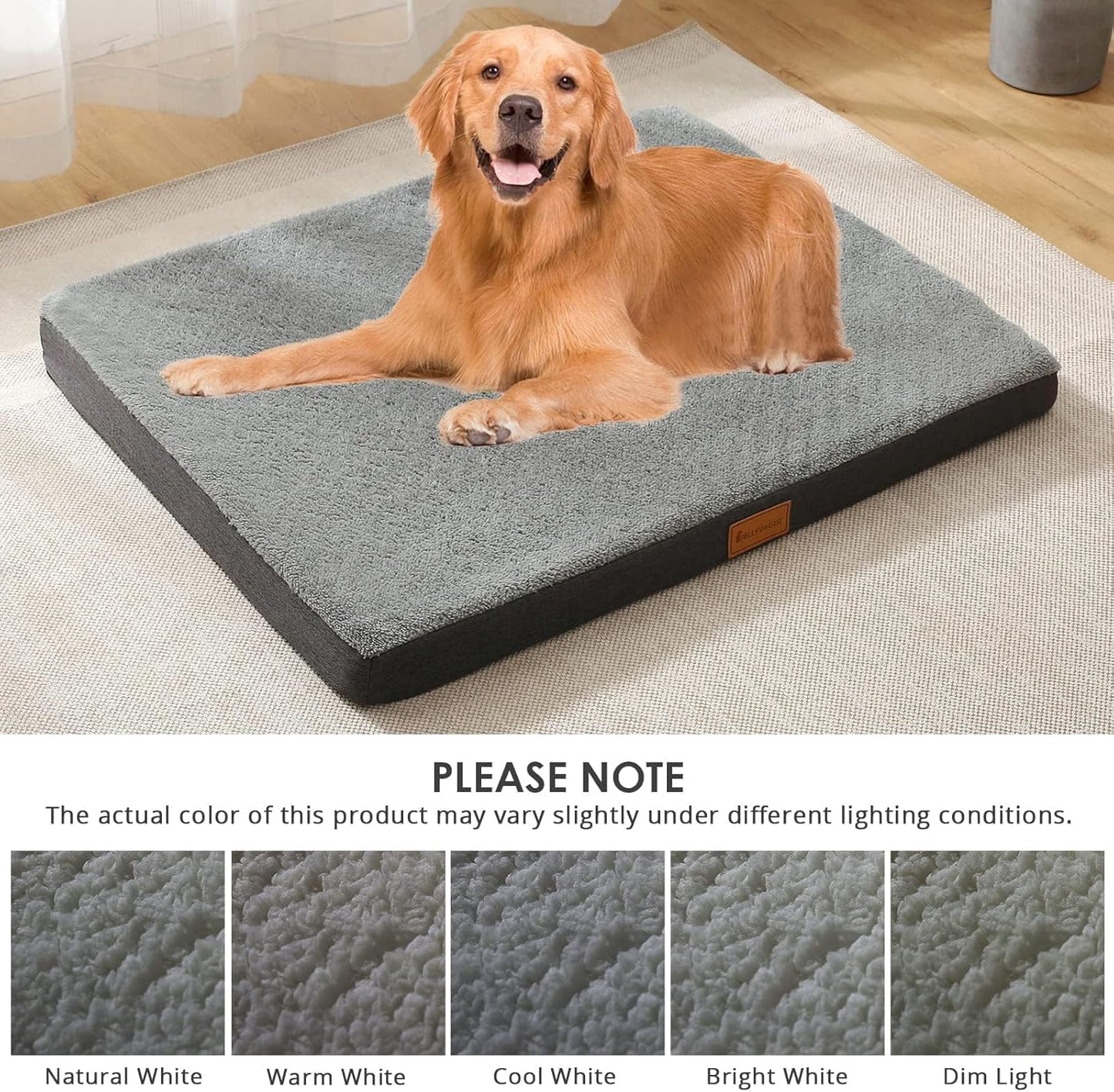 Dog Bed Large, Orthopedic Dog Bed Support Egg Crate Foam Dog Beds, Soft & Cozy Pet Bed Mat with Removable Washable Cover (Large, Dark Grey, up to 75 Lbs)