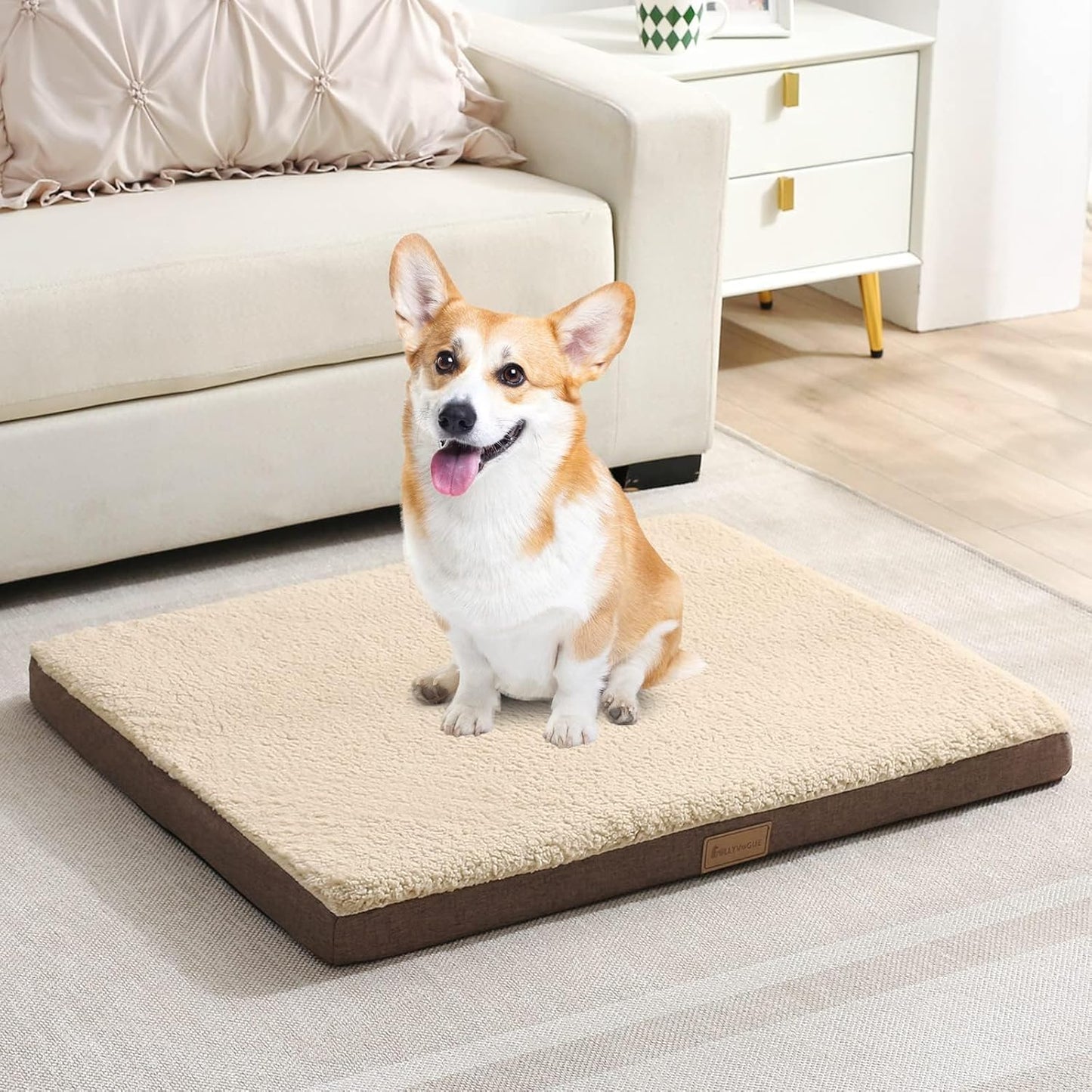 Dog Bed Large, Orthopedic Dog Bed Support Egg Crate Foam Dog Beds, Soft & Cozy Pet Bed Mat with Removable Washable Cover (Large, Dark Grey, up to 75 Lbs)