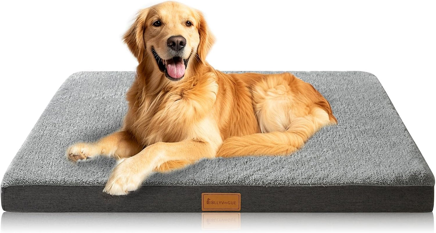 Dog Bed Large, Orthopedic Dog Bed Support Egg Crate Foam Dog Beds, Soft & Cozy Pet Bed Mat with Removable Washable Cover (Large, Dark Grey, up to 75 Lbs)