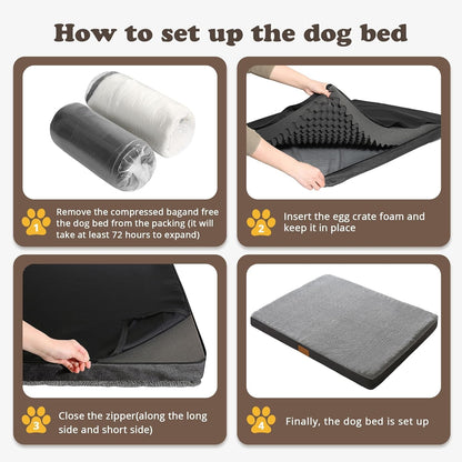 Dog Bed Large, Orthopedic Dog Bed Support Egg Crate Foam Dog Beds, Soft & Cozy Pet Bed Mat with Removable Washable Cover (Large, Dark Grey, up to 75 Lbs)