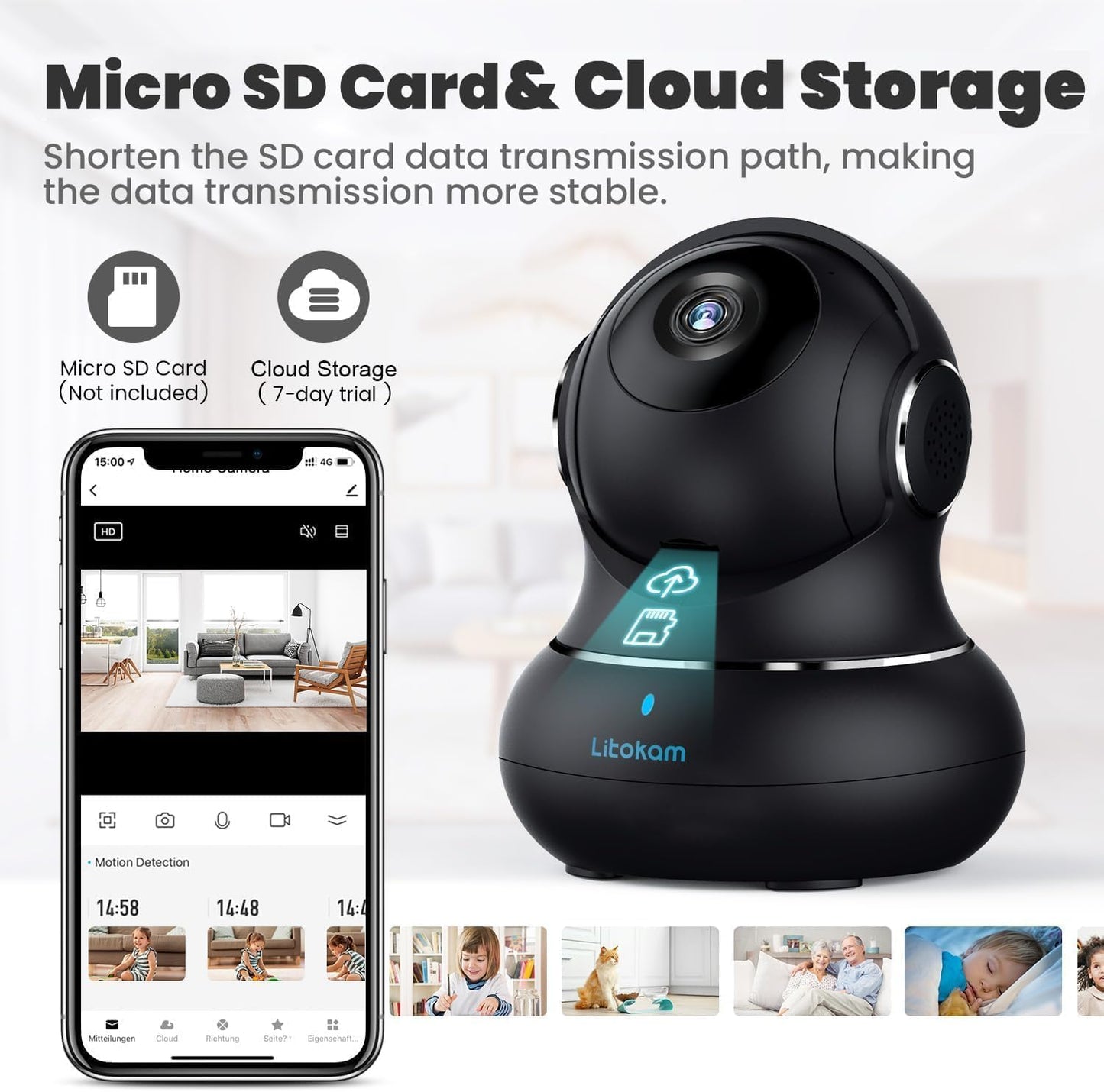 Little Elf 2K 360° Indoor Security Camera - Crystal Clear, Full Coverage Monitoring for Your Home, Pets & Family