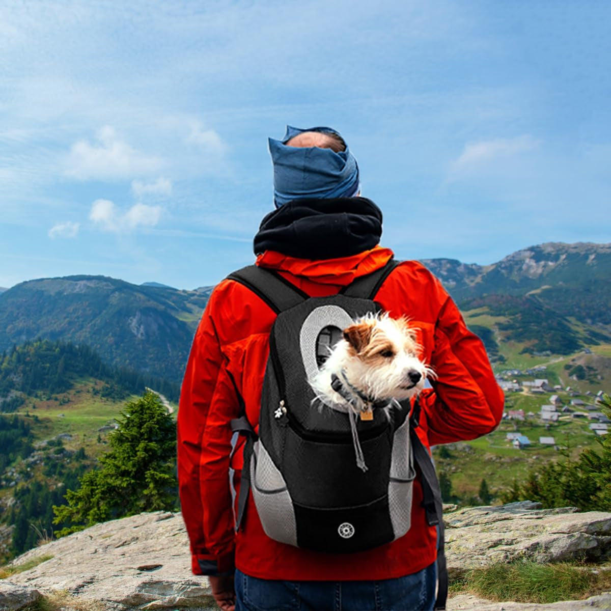 Pet Carrier Backpack  Dog Carrier Backpacks Head Out Dog Cat Front Pack for 6.6-14.33Lbs Dogs Cats Breathable Hands-Free Travel Bag for Hiking Biking Outdoors (Black, M)